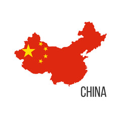 China flag map. The flag of the country in the form of borders. Stock vector illustration isolated on white background.