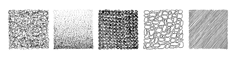 Set of Hand drawn textures and lines. Doodle style. Vector objects. Abstract elements. Sketch background