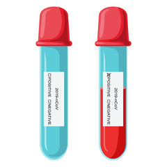 Test tubes. Positive Coronavirus result. Chinese Coronavirus or COVID-2019. Collect blood samples. Vector.