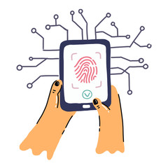 Fingerprint screening security system concept. Biometric access control doodle illustration. Digital touch scan identification or electronic sensor authentication. - 330168715