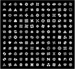 Abstract logos collection. Geometrical abstract logos. Isolated on Black background