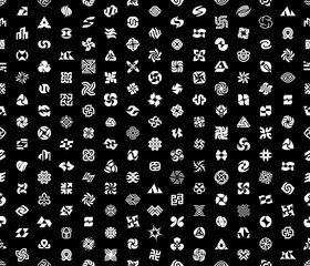 Seamless pattern with Abstract logos. Isolated on Black background