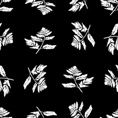 Vector Illustration of white carved leaves isolated on a black background, Seamless pattern