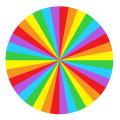 Obraz premium Rainbow round spiral circle background. Flag of LGBT community inside ball. Vector illustration for sticker, pin, greeting card, poster, patch, t-shirt prints.