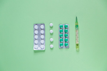 Home medicine, cure and treatment of influenza. Healthcare.