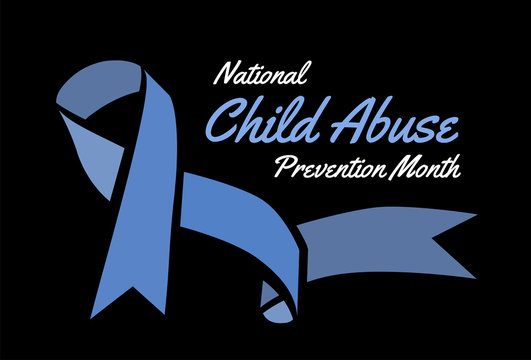 National Child Abuse Prevention Month. Vector Illustration With Blue Ribbon