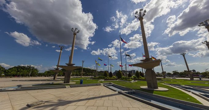 360 degrees time lapse of the Putra square in Putrajaya, Malaysia. a round around the square in the heart of the city. Passing the waving Malaysian flag, the prime minister office and the Putra Mosque