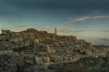 Fototapeta premium Ancient town of Matera, Sassi di Matera at night, Basilicata, southern Italy