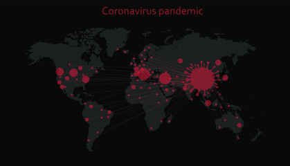 Coronavirus pandemic (covid-19). Vector illustration of the spread of the virus on a world map.