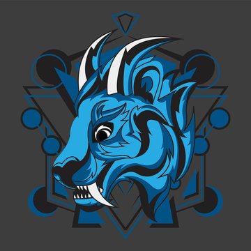 illustration of white fangs blue wolf suitable for design used apparel, frame, mascot logo, esport logo, logo, etc.