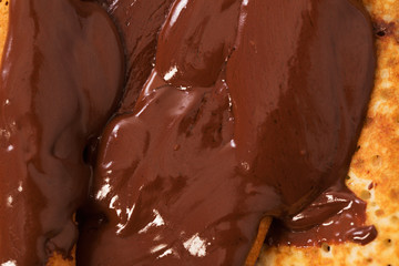 background of liquid chocolate on pancake