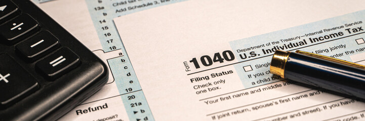 Tax forms 1040. U.S Individual Income Tax Return. Tax time.