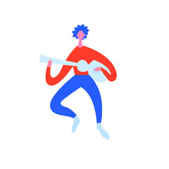 musician playing an acoustic guitar. young man practicing in playing guitar