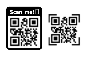 QR code and text scan me, vector icon on white background.