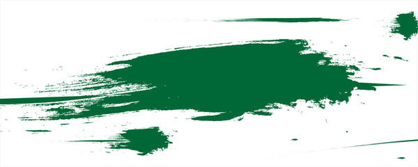 Fototapeta premium Green paint brush illustration panorama spattered on white background