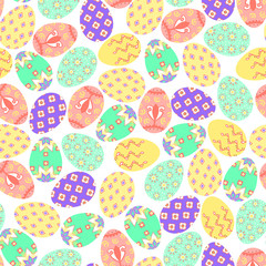 Easter colorful eggs on white background. Seamless pattern.
