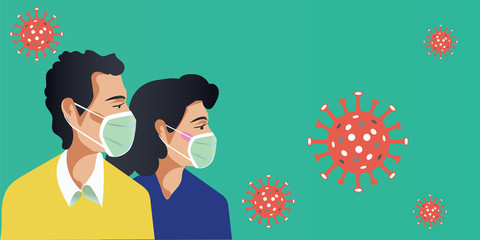 male and female Looking for measures to support the corona virus, or covid-19. Illustrators Vector