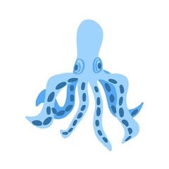 Octopus Sea animal in flat style isolated on white background. Vector cool ocean animal illustration. Simple summer child design.