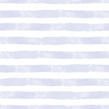 Blue watercolor vector stripes on white seamless pattern. Repeating hand drawn background.
