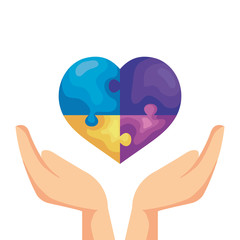 hands with heart of puzzle pieces icon vector illustration design