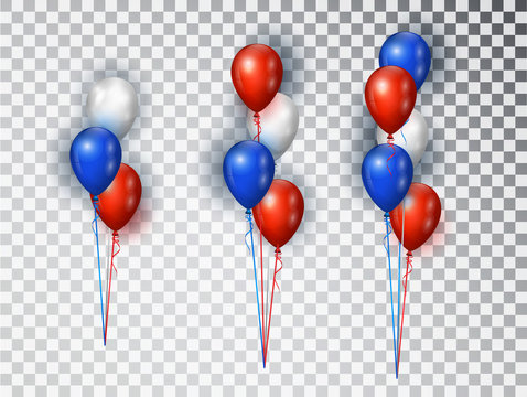 Realistic balloons composicion in red, blue and white colors. Vector elements isolated for national holiday backgrounds or birthday party