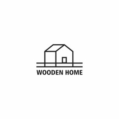 Vector line art logotype of wooden house. Abstract logo design for construction company or interior design studio.