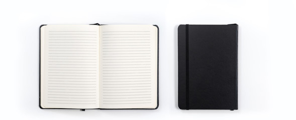 Business concept - Top view collection of black notebook on white background desk for mockup