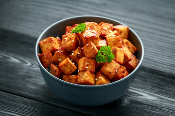 Fried Tofu in a bowl with sesame seeds