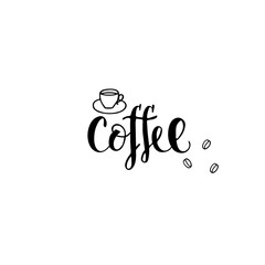 Coffee - modern calligraphy sign for menu, banner, window sticker,  invitation, social media, web. Can be used in restaurant, cafe, food service. Vector stock isolated on chalkboard. EPS
