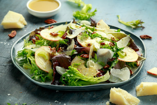 Vegetarian Fennel and apple salad with pecan nuts and Pecorino romano cheese shavings