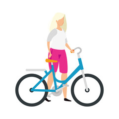 Fototapeta na wymiar beautiful woman with blonde hair and bike vector illustration design