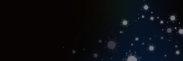 Coronavirus cells on the black background. Headline.