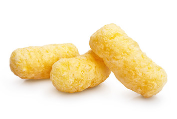Close-up of delicious sweet corn sticks, isolated on white background