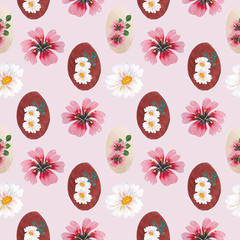 easter eggs and flowers, seamless pattern