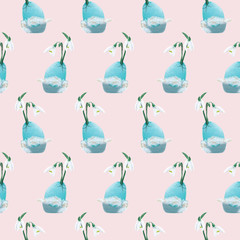 snowdrops in a pn easter egg, seamless pattern