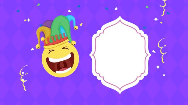 april fools day card with emoji laughing and joker hat