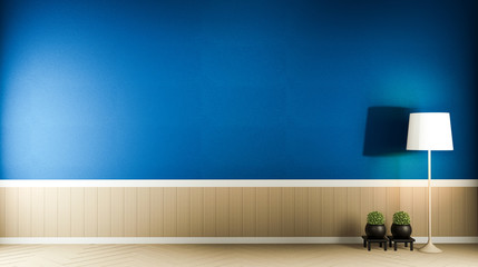 Empty room blue dark on wooden floor interior design.3D rendering