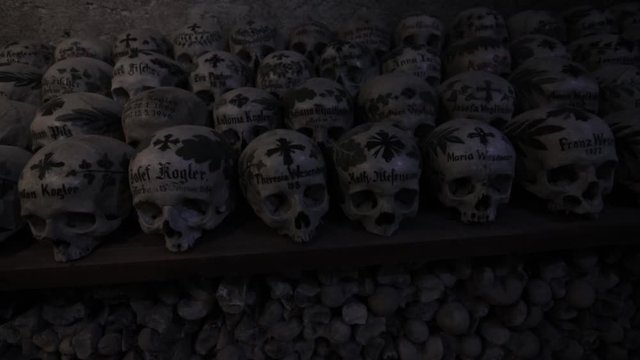 Hallstatt, Austria Skulls painted with names Hallstatt, Austria