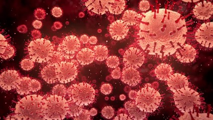 Virus cells flowing. Viral disease global pandemic outbreak. Hepatitis, influenza, H1N1, Flu, aids, 2019-nCov COVID-19 novel coronavirus.
Microscope virus macro close up. 3d render 4k loop background - Powered by Adobe