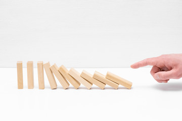 Jenga game. Wooden block on white background.