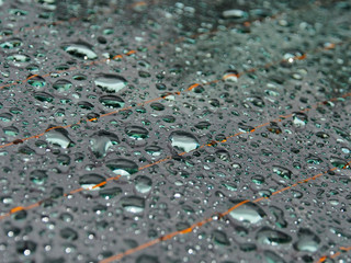 Raindrops on the glass , close- up, macro photo. Early spring, rainy, cold day.