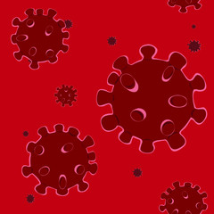 Coronavirus pattern on red background. Medecine, virus, ilnes, laboratory.  Vector illustration.