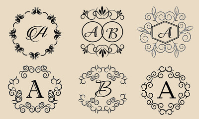 Set of exquisite floral monograms. Template for business logo, restaurant, royalty, boutique, cafe, hotel.
