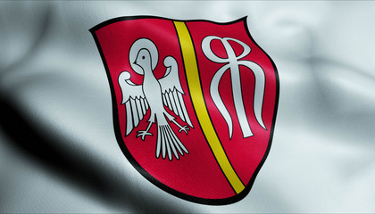3D Waving Germany City Coat of Arms Flag of Neusab Closeup View