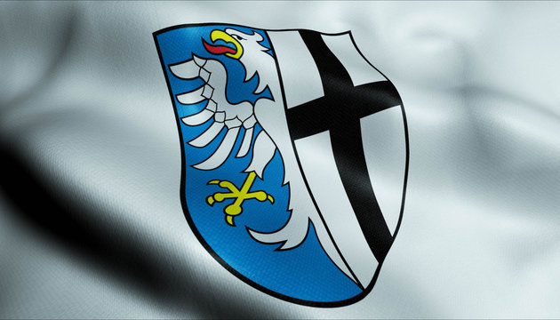 3D Waving Germany City Coat of Arms Flag of Meschede Closeup View