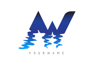 AW A W Letter Logo Design with Water Effect and Deep Blue Gradient.