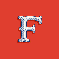 F letter logo in classic sport team style.