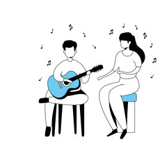 couple with guitar isolated icon vector illustration design