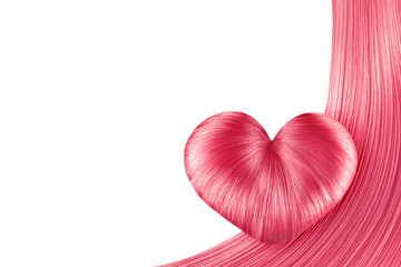 Hair heart on white, isolated. Pink doughnut bun. Background with copy space