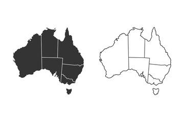 Map of Australia, Black on white background, vector Illustration - obrazy, fototapety, plakaty
